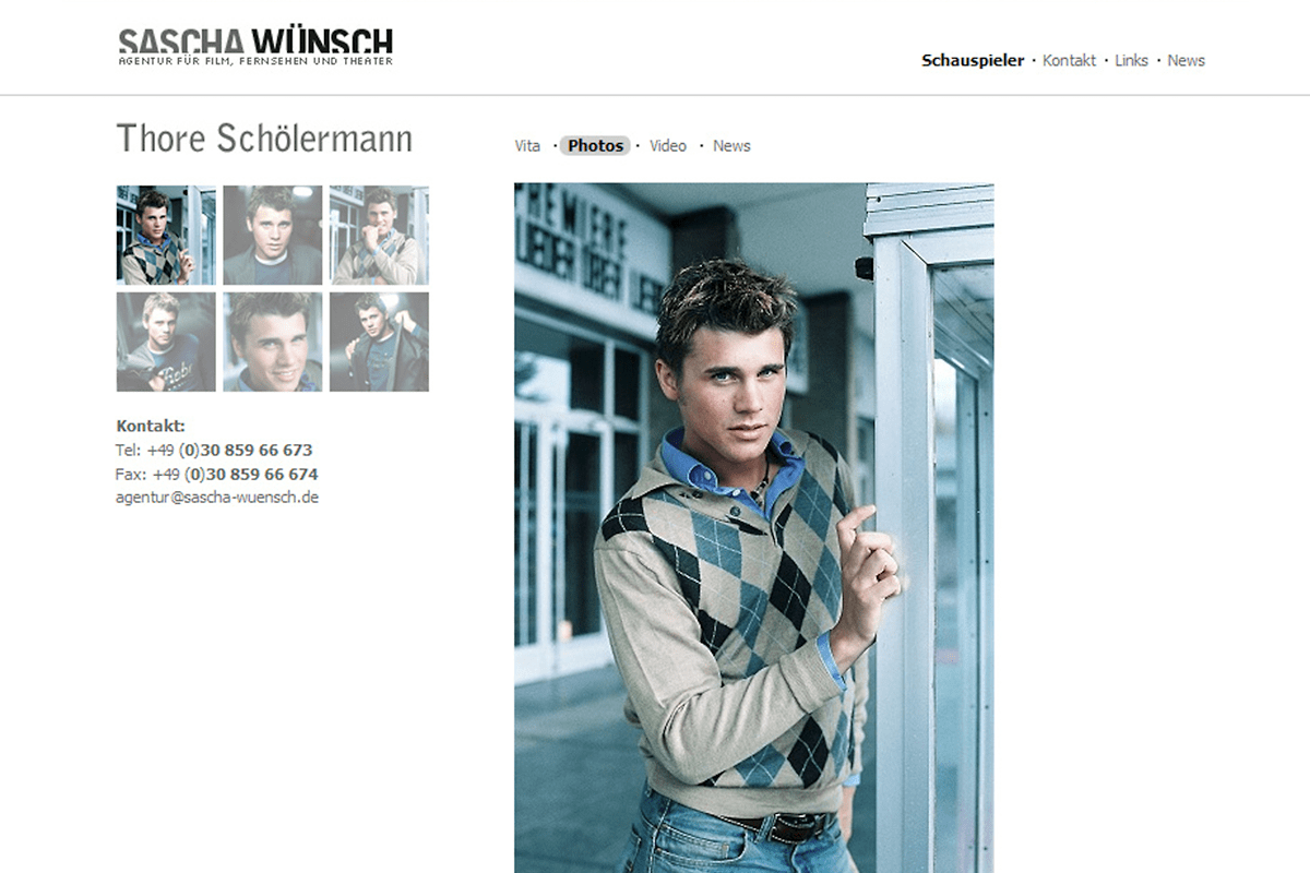 Design and Markup for Sascha Wünsch, Actors agent, German